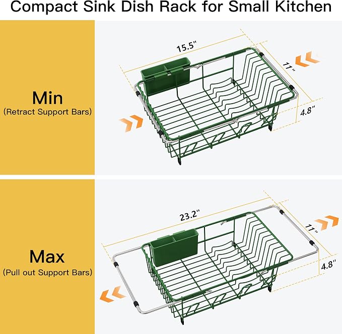 JASIWAY Green Dish Drying Rack in Sink, Dish Drainer - Image 4