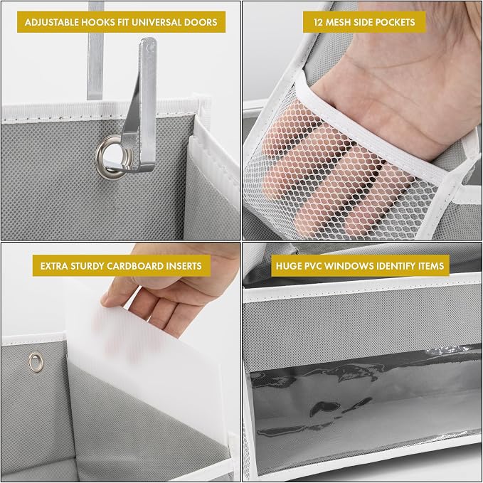 HOMELUX THEORY Over the Door Organizer, 100D Fabric, Light Gray 2pc - Image 7