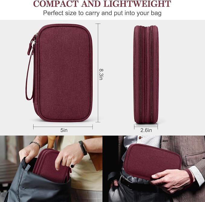 FYY Electronic Organizer, Travel Tech Pouch Bag, Wine Red | Wrist Strap - Image 2