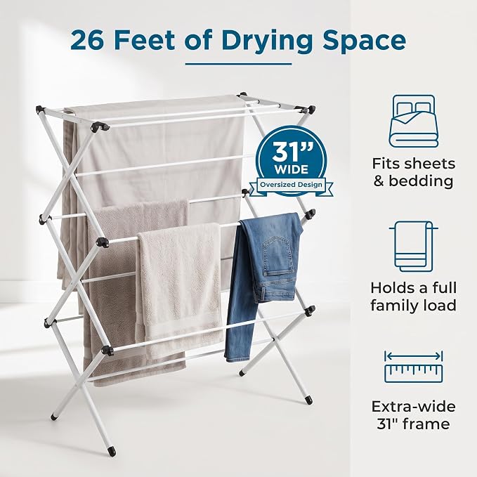 Honey-Can-Do 3-Tier Oversized Clothes Drying Rack, No Assembly | Oversized 31" - Image 5