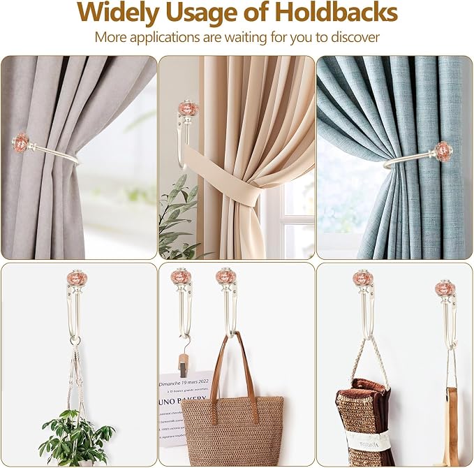 USFOOK Rose Gold Curtain Holdbacks, Decorative Drapery Tiebacks, 1 Pair | - Image 5