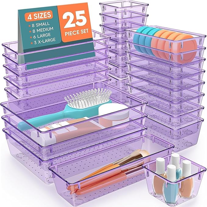 SpaceHacks 25 PCS Plastic Drawer Organizer, 4-Size Versatile Organizer Trays & by SpaceHacks