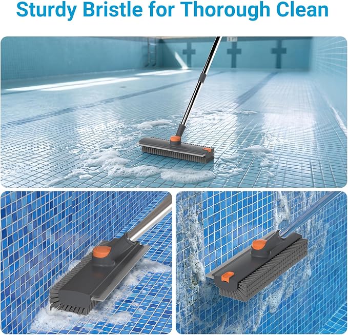 Pool Scrub Brush with 52" Pole, 3 in 1 Pool Cleaning Brush with Squeegee - Image 6