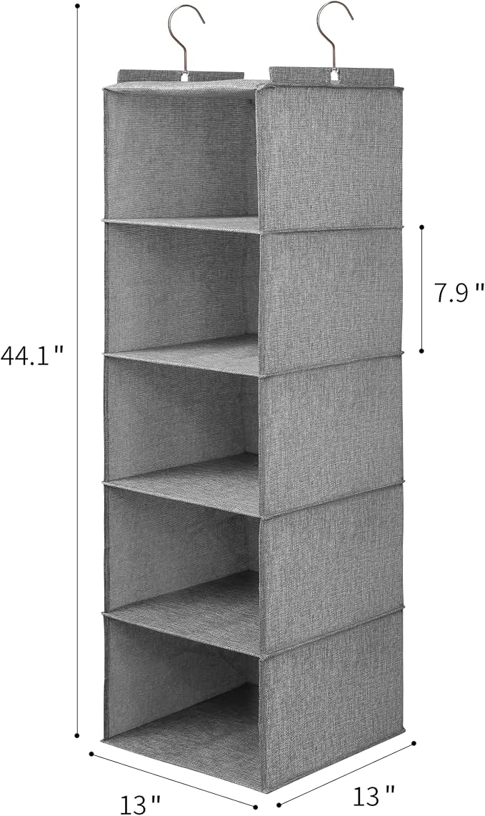 Large Hanging Sweater Organizer, 5 Shelf-1 d | Collapsible, 5-Shelf Hanging - Image 2