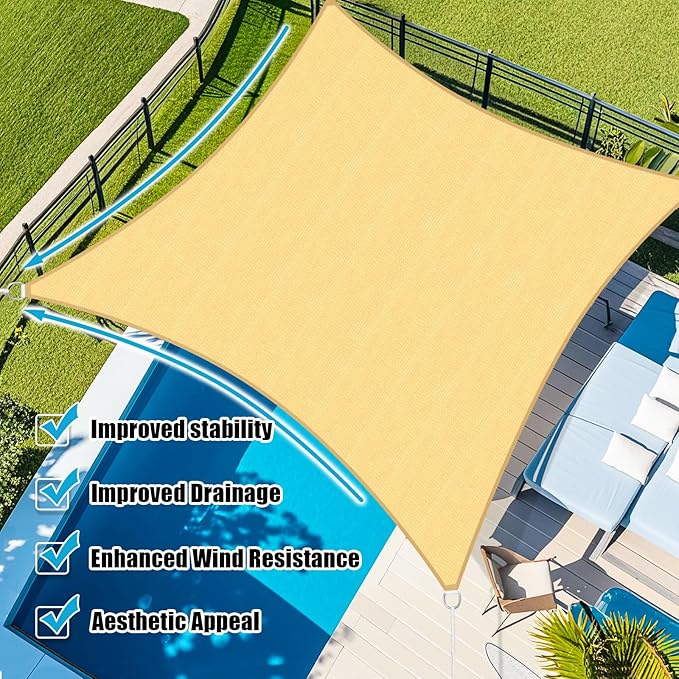 Amagenix Sun Shade Sail 5X5 Curved Edge Outdoor Shade Canopy Sand Breathable 95% UV Block Shade Cloth for Patio Garden Backyard (We Make Custom Size)
