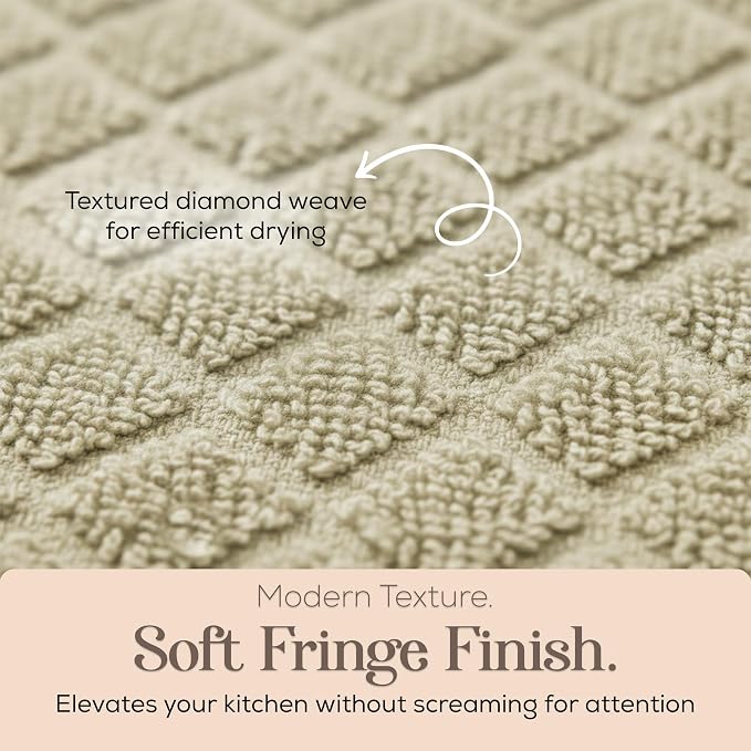 Kitchen Towels, Sage Taupe Diamond Pattern Drying Towels 18 x 28 Super - Image 3