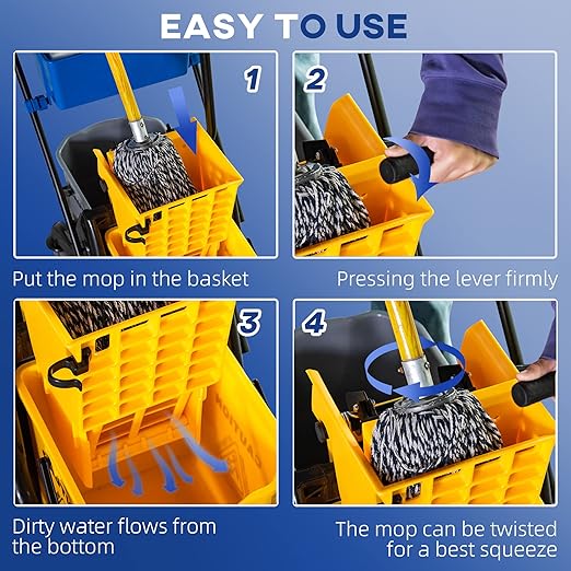 HOMCOM Mop Water Bucket Wringer Cart, Double Mop Bucket, 2 x 6.9 Gallon - Image 4