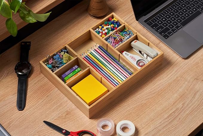 Bamboo Desk Drawer Organizer, Wood Junk Organizer Tray - Image 6