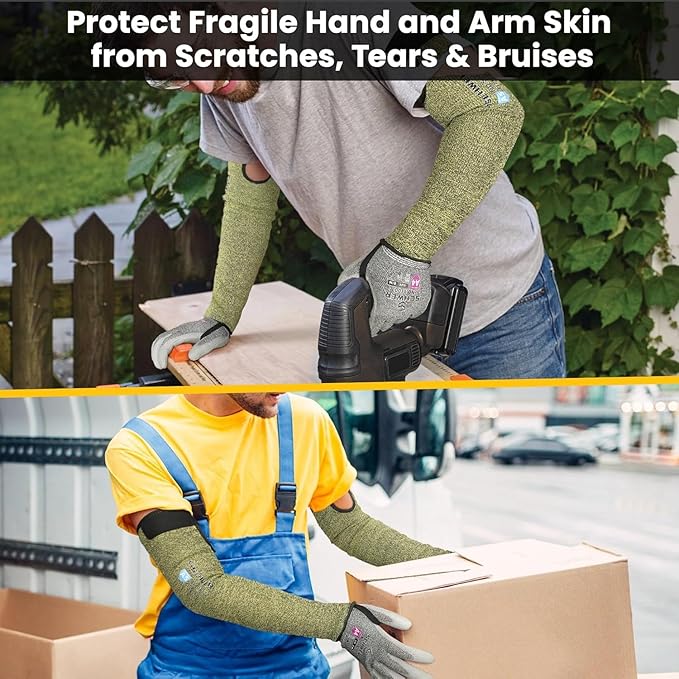 Schwer 100 Pairs CORE Arm Protection Sleeves S081, ANSI A5 Cut Resistant Sleeves with Thumbhole, Non-PFAS Flame Resistant Welding Sleeve for Work Kitchen, Farmer Sleeve for Gardening Arm Guards