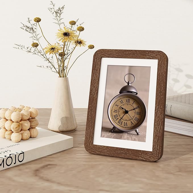 5x7 Picture Frame, 5 by 7 Photo Frame for Wall & Tabletop Display, Solid Oak Wood Frames with Plexiglass, 5x7 Frame Matted to 4x6, Light Wood 5 x 7 Picture Frame for Home Decor, Walnut Color, 1 Pack