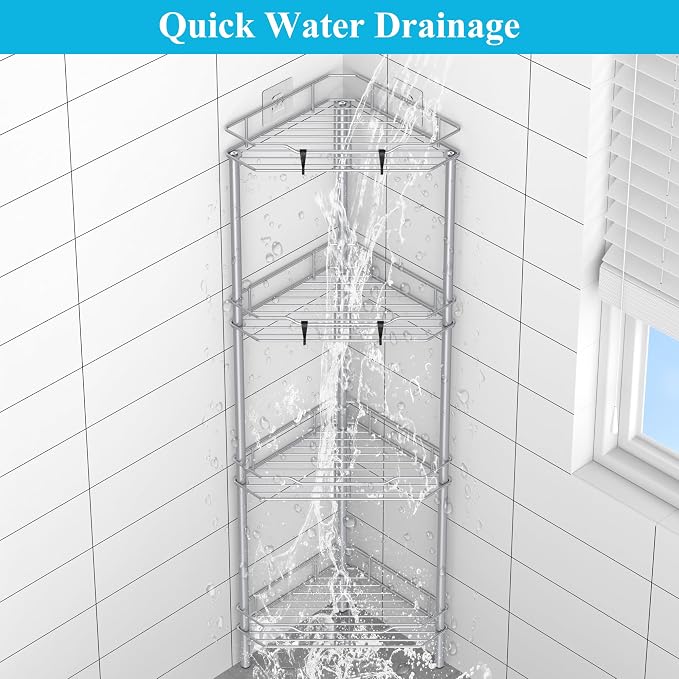 HuggieGems Metal Floor Standing Corner Shower Caddy, 4 Tier - Image 6