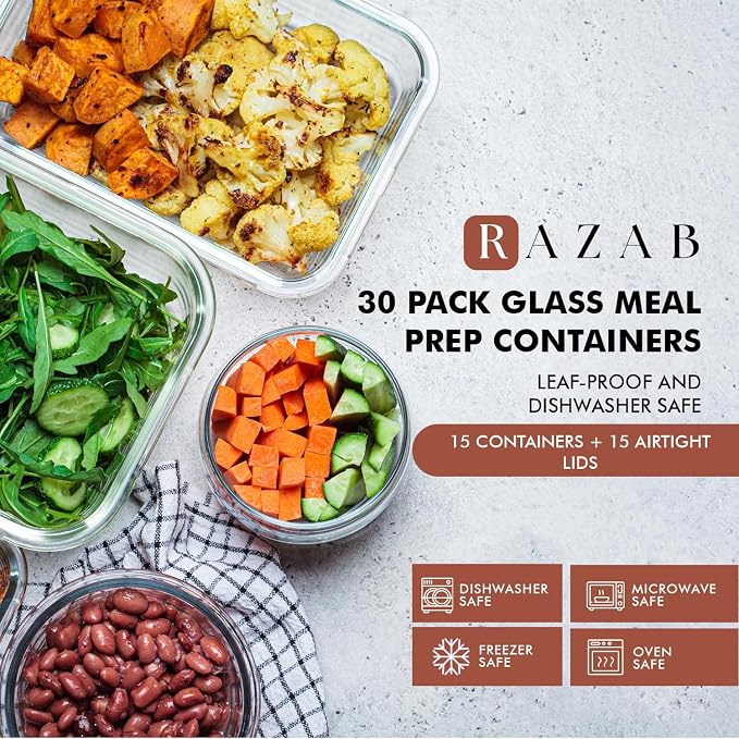 Razab 30 PC Glass Food Storage Containers - Image 8