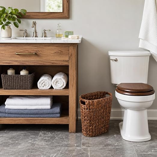 Coeusy Wicker Trash Can, Rattan Waste Basket - Image 3