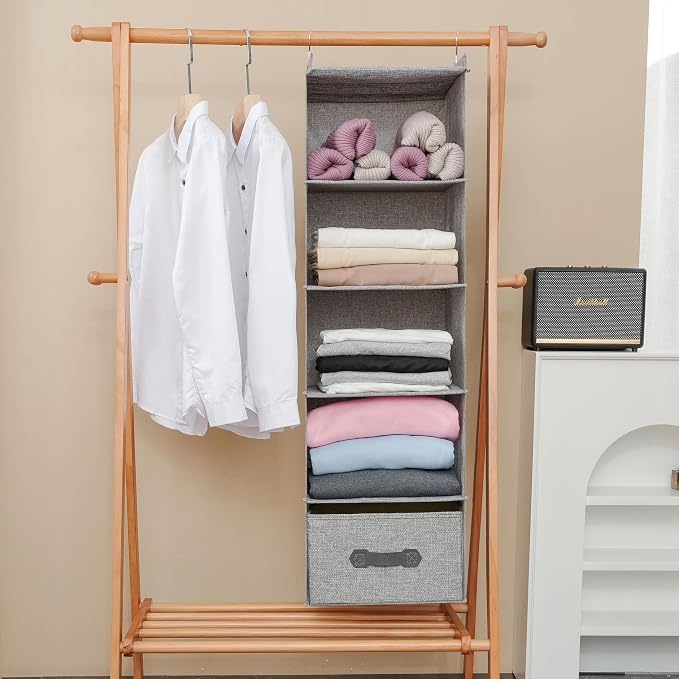Large Hanging Sweater Organizer, 5 Shelf-1 d | Collapsible, 5-Shelf Hanging - Image 7