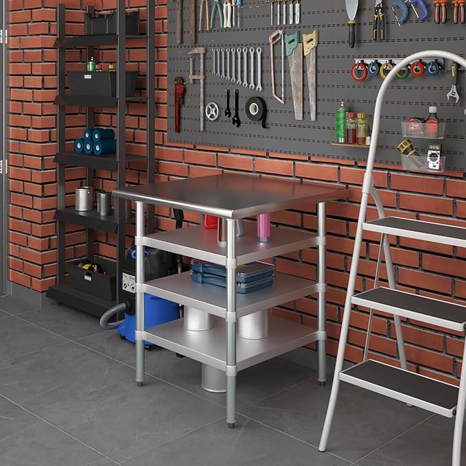 30 in. x 30 in. Stainless Steel Work Table with Three Bottom Shelves | NSF Kitchen Prep Table | Utitly Metal Table