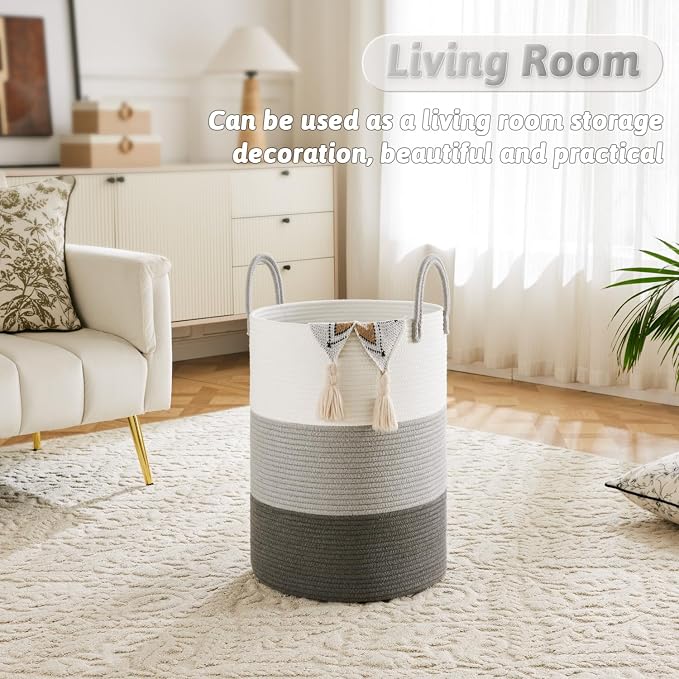 Artfeel Laundry Basket, Woven Cotton Rope Laundry Hamper, 80L - Image 5