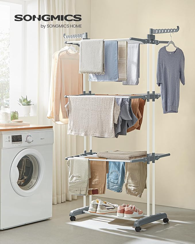 SONGMICS Clothes Drying Rack 4-Tier, Foldable Laundry Rack, Steel | Indoor - Image 2