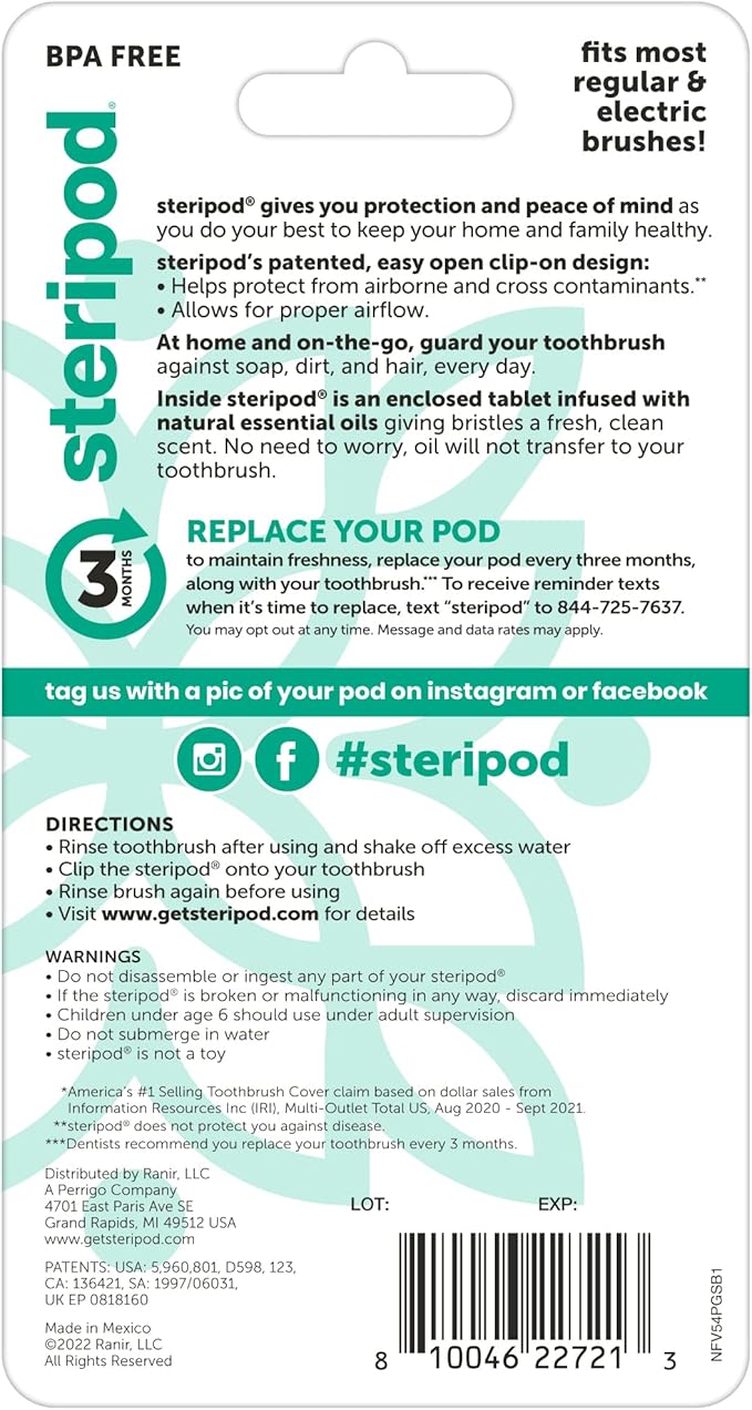 Steripod Clip-On Toothbrush Protectors, Keeps Toothbrush Clean, Fits Most - Image 2