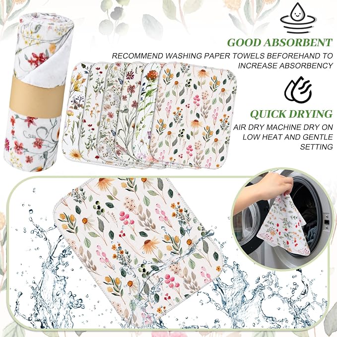 Reusable Kitchen Cloths Cotton Towel, 36 Pack, Vintage Wildflower - Image 3