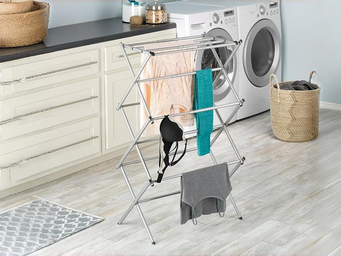 Expandable Drying Rack with 11 Bars & Top Shelf, Heavy Duty Steel Accordion - Image 6