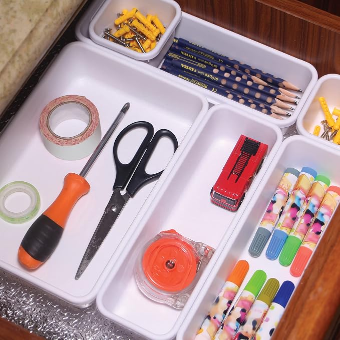 Set of 22 Interlocking Desk Drawer Organizer Tray Dividers Plastic Shallow - Image 6