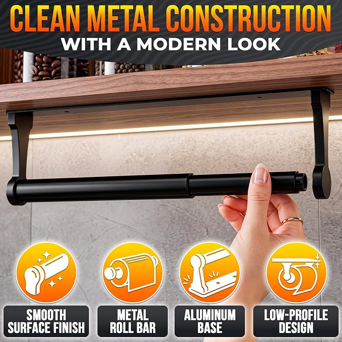 Black Paper Towel Holder Under Cabinet, Space-Saving - Image 3