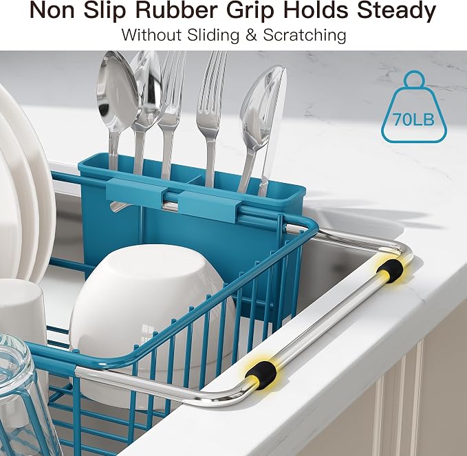 JASIWAY Blue Dish Drying Rack in Sink, Dish Drainer - Image 7
