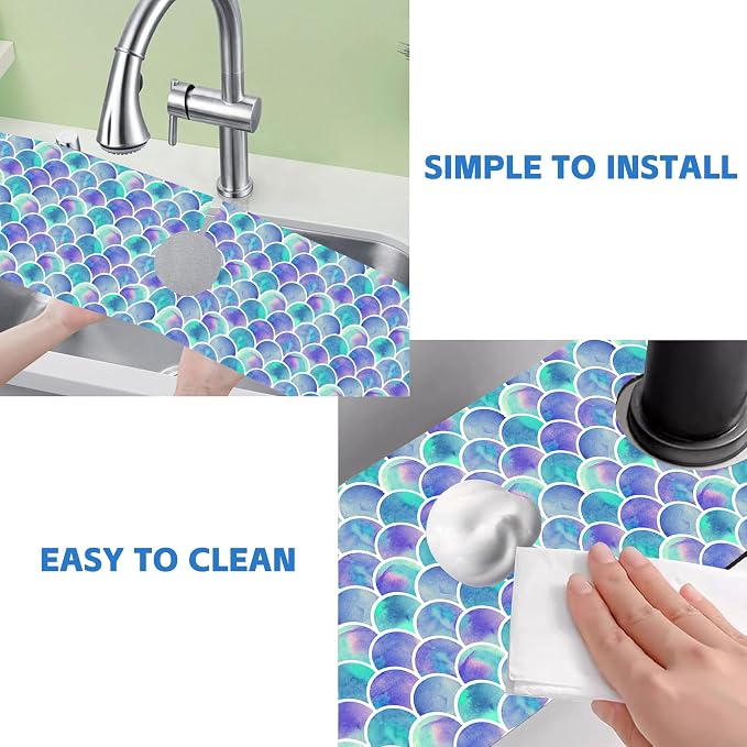 Watercolor Rainbow Scales Sink Faucet Absorbing Mat Sink Splash Guard Faucet - Image 5