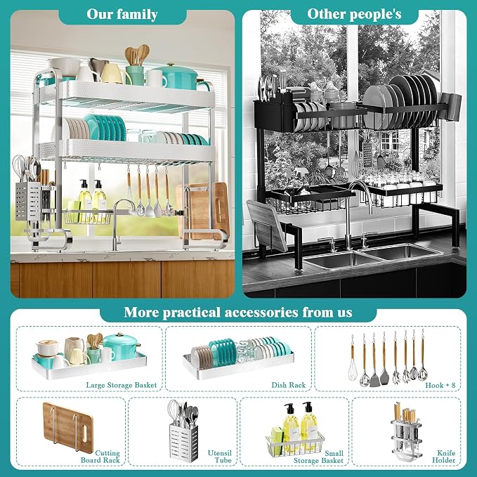 HOWDIA 3-Tier Over The Sink Dish Drying Rack, 304 Stainless Steel | Honeycomb - Image 4