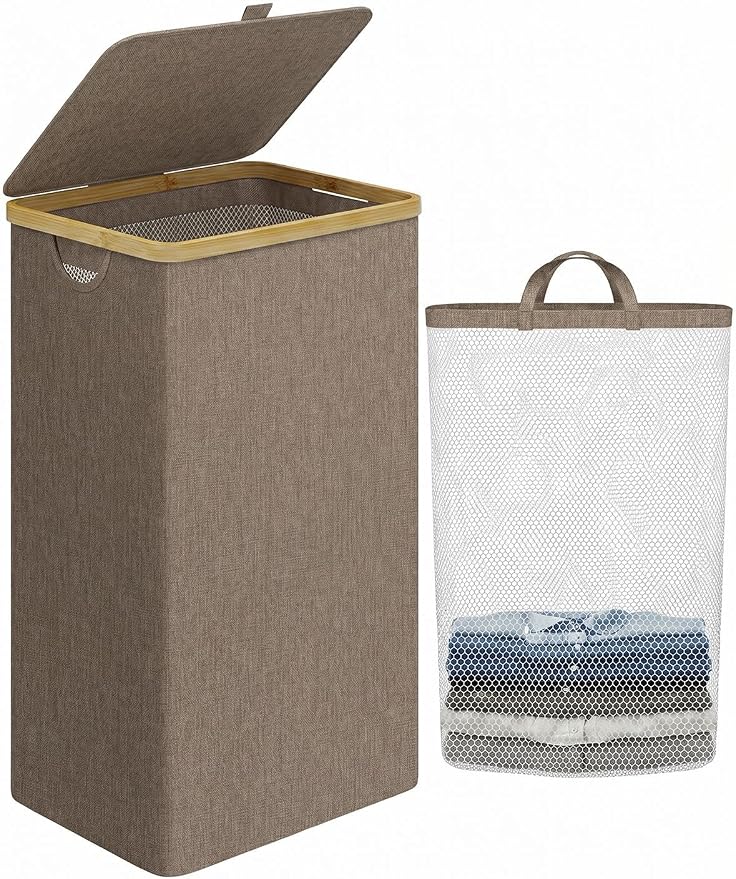IEGrow Laundry Hamper with Lid, 110L Laundry Basket with Mesh Bags by iEGrow