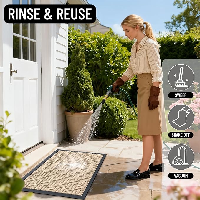 OLANLY Front Door Mat Outside Entrance 47x23, Absorbent, Heavy Duty Sturdy Natural Rubber Doormat Indoor Outdoor, Non-Slip, Stain and Fade Resistant, Low Profile Floor Mat for Entryway, Latte White