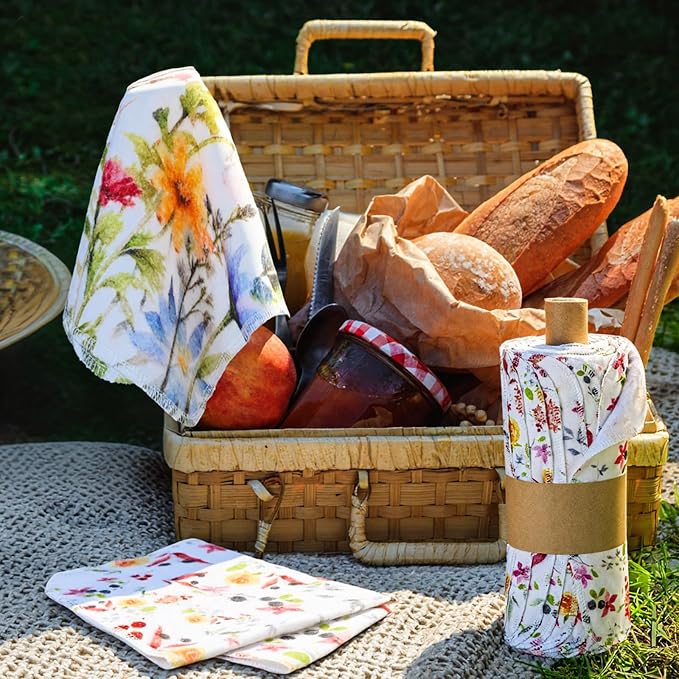 Reusable Kitchen Cloths Cotton Towel, 18 Pack, Wildflowers - Image 6