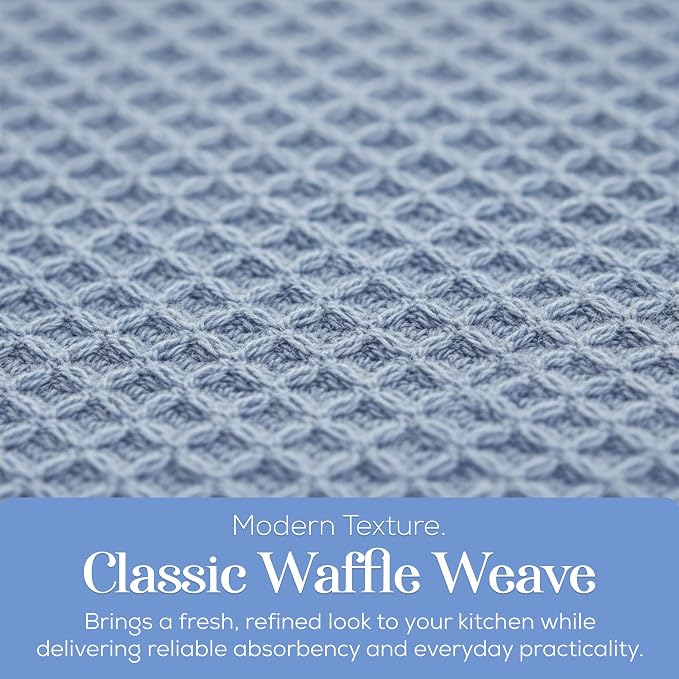 Kitchen Towels Set of 4 Dish Towels Blue n White Waffle Weave Cotton Hand Towels - Image 6