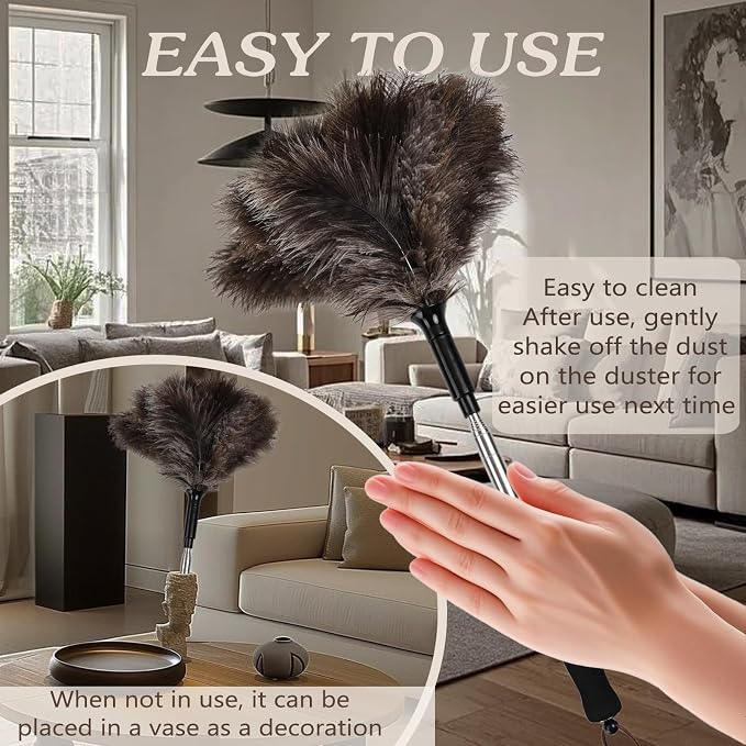Telescopic Ostrich Feather Duster, 59-inch Naturally Fluffy | Handheld - Image 3