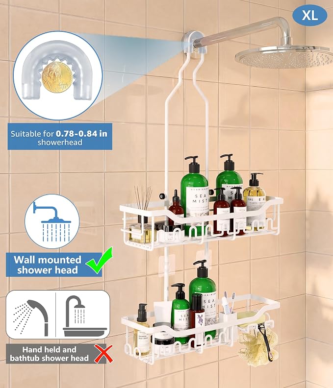 Shower Caddy Hanging Organizer, Extra Large Rack Over Showerhead - Image 4