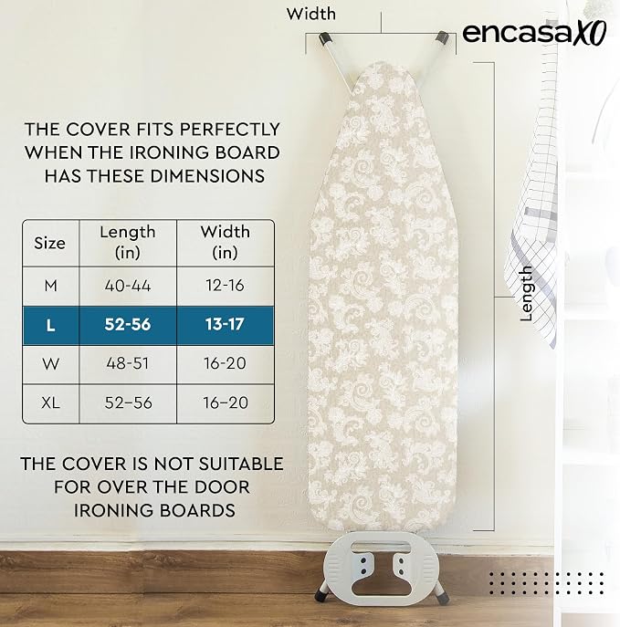 Encasa XO Padded Ironing Board Cover and Pad 54"x15" Beige - Image 2