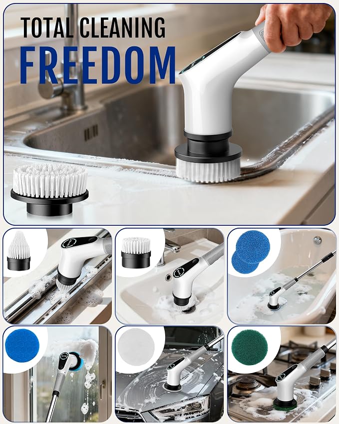 Dovety Electric Spin Scrubber, Extendable Handle, 8 Brush Heads-WH | 90-minute - Image 8