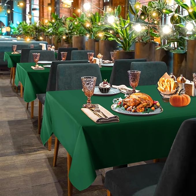 sancua 2 Pack Hunter Green Tablecloth 60 x 102 Inch, Rectangle 6 Feet Table Cloth - Stain and Wrinkle Resistant Washable Polyester Table Cover for Dining Tables, Buffet Parties and Camping