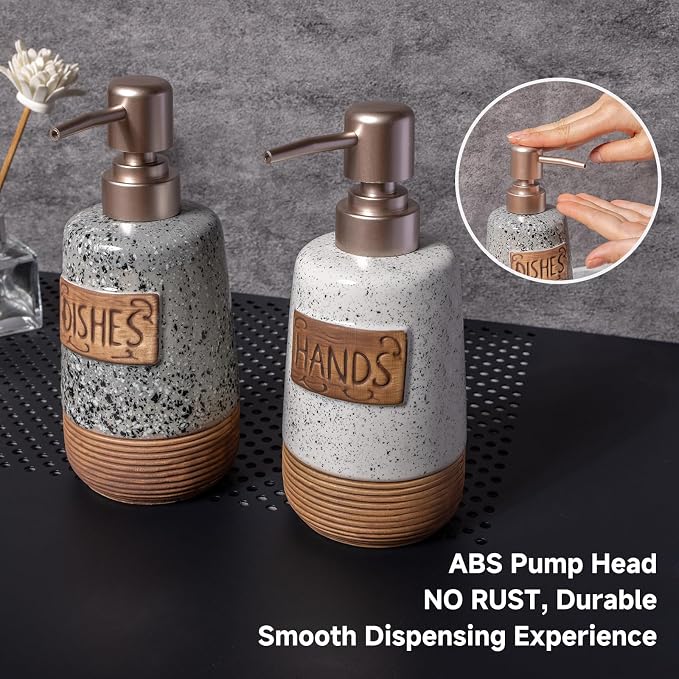 Hand and Dish Soap Dispenser Set, Farmhouse Ceramic Soap Dispenser - Image 5