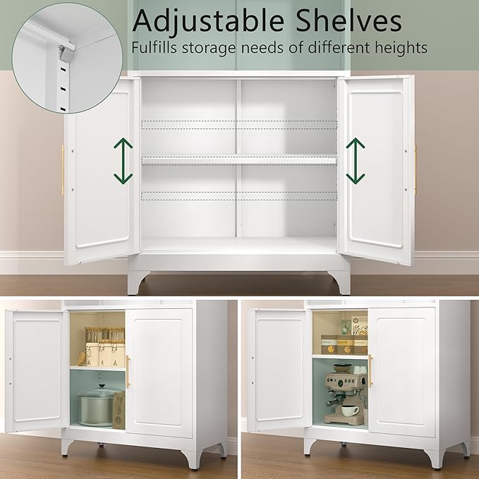 75" Metal Kitchen Pantry Storage Cabinet,Kitchen Hutch Food Pantry Cabinet with Microwave Stand,Freestanding Larder Cupboard with Doors and Adjustable Shelves for Living Room
