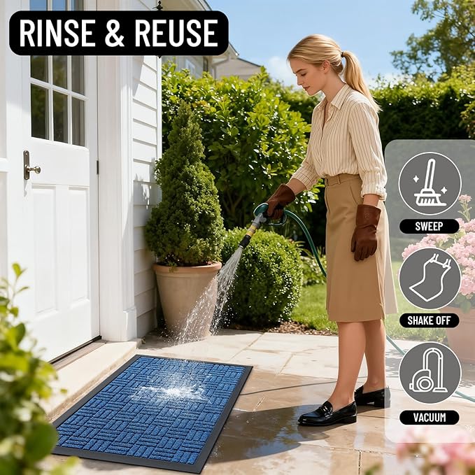 OLANLY Front Door Mat Outside Entrance 71x47, Absorbent, Heavy Duty Sturdy Natural Rubber Doormat Indoor Outdoor, Non-Slip, Stain and Fade Resistant, Low Profile Floor Mat for Entryway, Ocean Blue