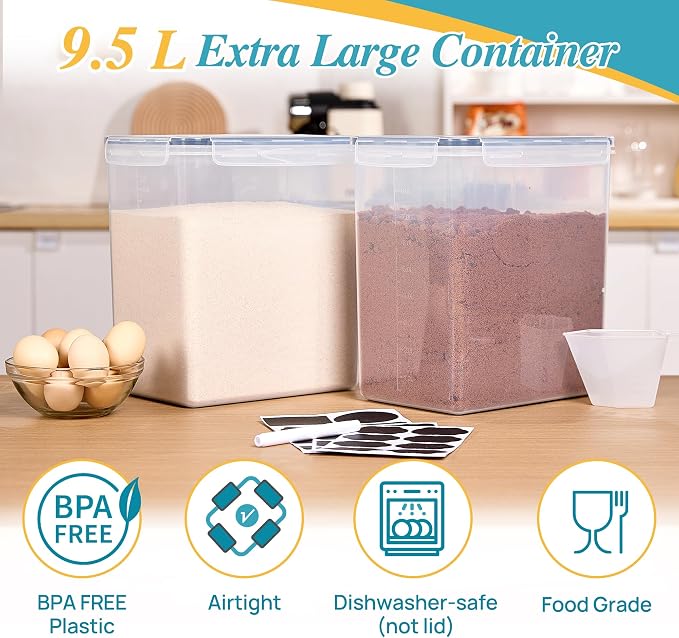 Vtopmart 9.5L Flour Sugar Storage Containers, 2 Pack, Each Fits 12.5 lb | Each - Image 3
