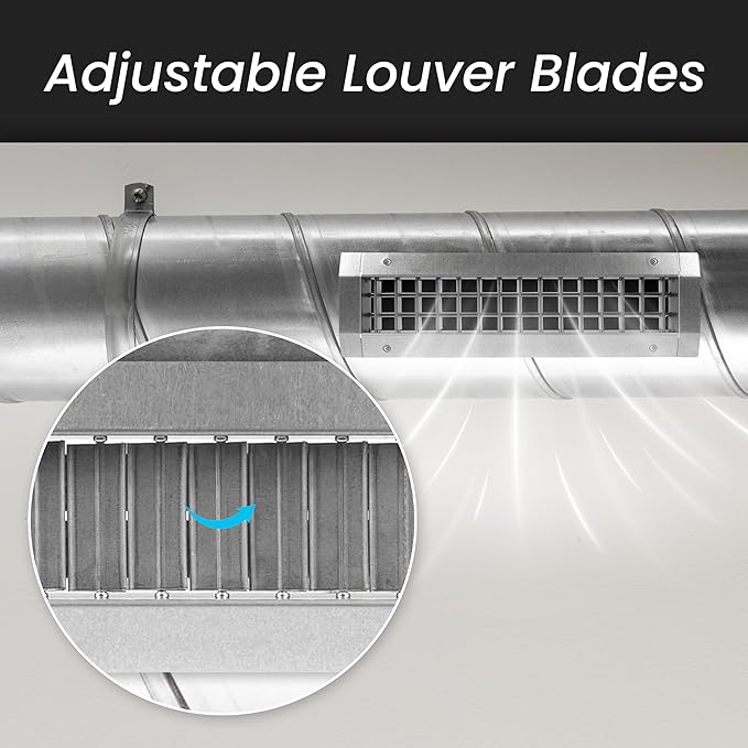 Repa Market 25" x 5" Inch Air Grille for Round Spiral Ducts - Adjustable Single Louvre Blade - Galvanized Ventilation Cover - Side Fit Round Surface Canal Ducting from 9.84" to 35.43" Inches