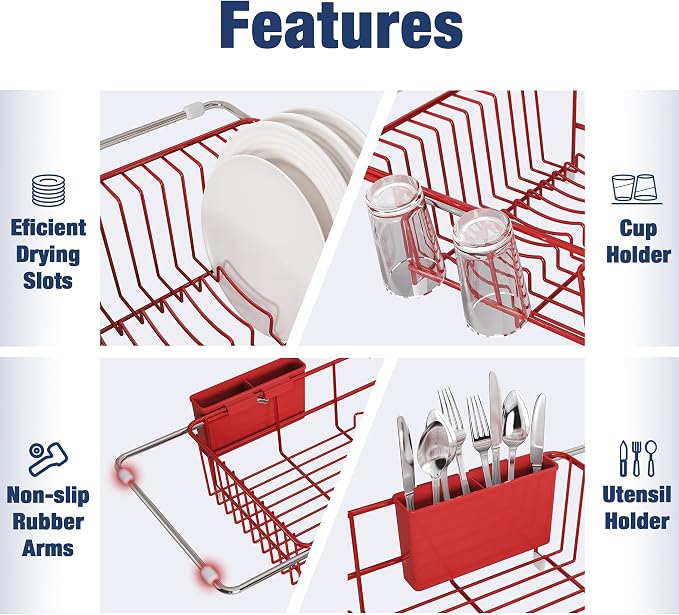 JASIWAY Red Dish Drying Rack in Sink - Image 7