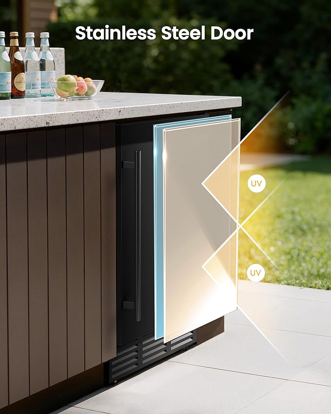 24 Inch Beverage Refrigerator, 180 Can Under Counter Fridge, Stainless Steel Beer Fridge for Built-in & Freestanding, Outdoor Refrigerator for Soda, Beer, Wine (Black)