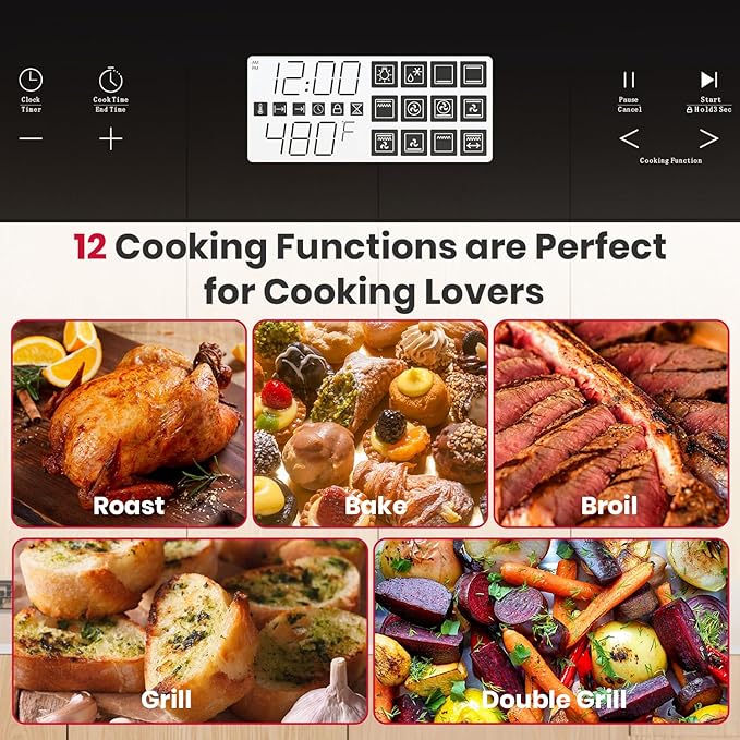 GASLAND 24 Inch Electric Wall Oven, 2.6 Cu.ft Built-in Single Wall Oven, 12 Cooking Functions, 3D Heating, Convection Oven with Rotisserie, Touch Control, Safety Lock, ETL Certified, Stainless Steel
