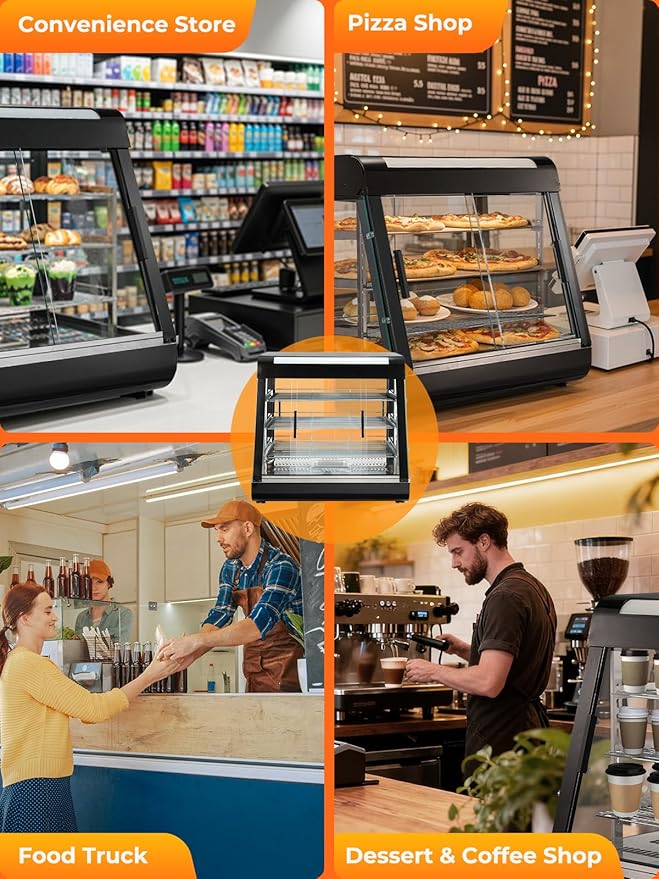 Commercial Food Warmer 26", 3-Tier Heated Display Case w/LED Light and Adjustable Thermostat, Removable Shelves, Countertop Pizza Pastry Warmer for Buffet Restaurant Bakery 1200W