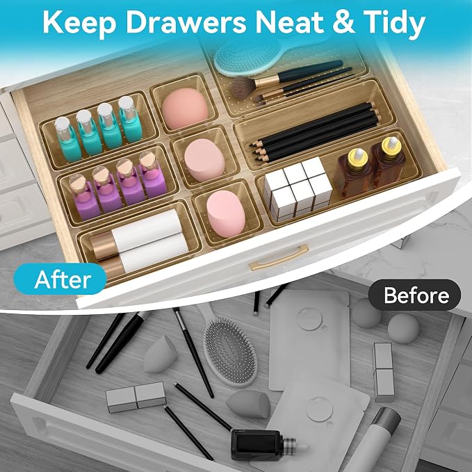 12 PCS Drawer Organizer Set, Makeup Organizers, Champagne | 4 Sizes, Desk - Image 3