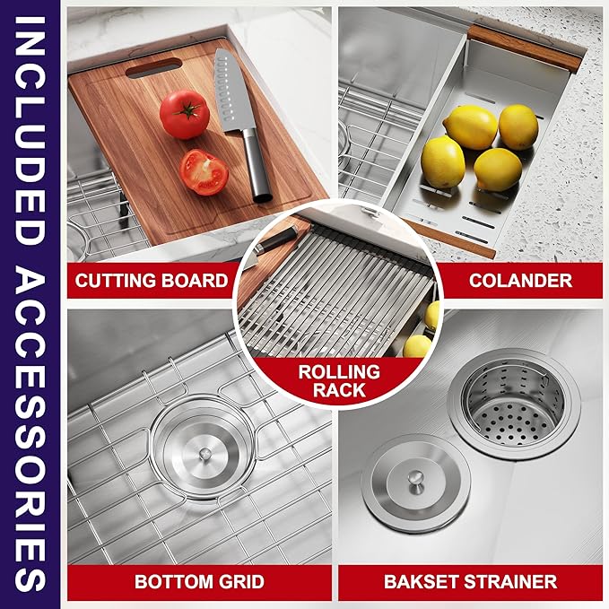33 Inch Workstation Farmhouse Kitchen Sink 16 Gauge Stainless Steel Undermount Apron Front Sinks with Accessories Combo 33" x 21" x 10"