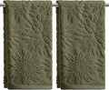 Artoid Mode 2 Pcs Olive Green 3D Dahlia Floral Jacquard Hand Towels by ArtoidMode
